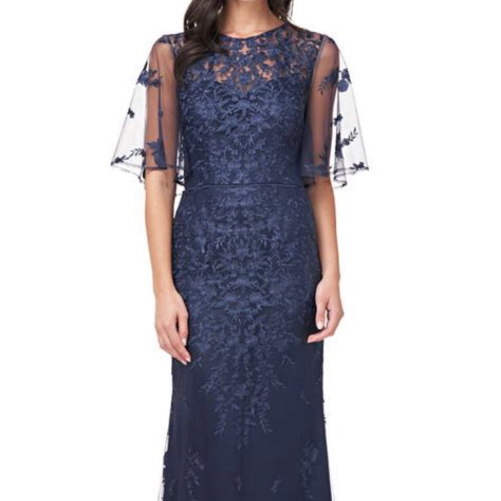 Js Collection Navy Embroidered Flutter Sleeve Gow… - image 1